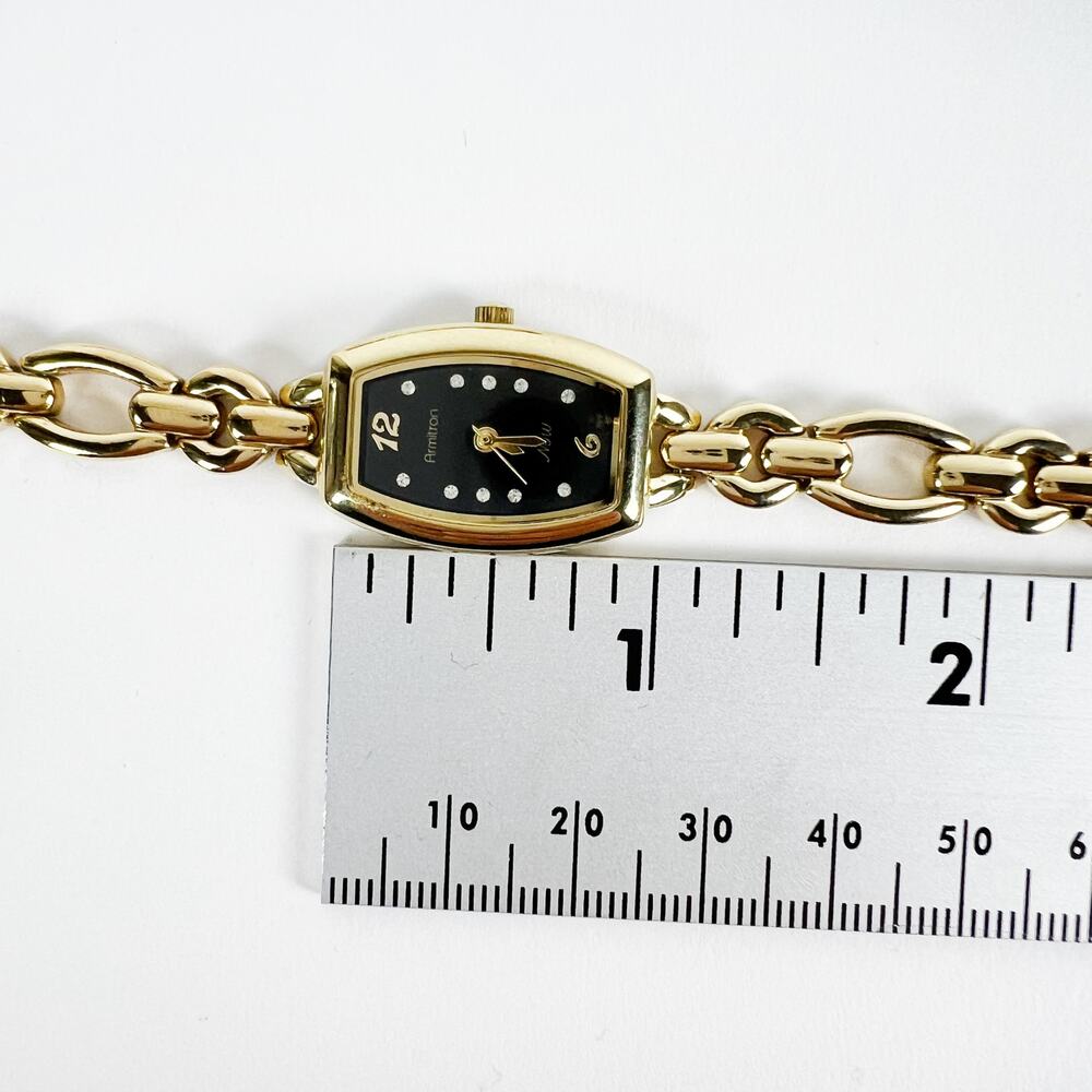 Vintage Armitron gold ladies narrow wrist watch black and rhinestone face - Picture 7 of 10